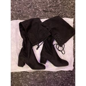 Faux Suede Thigh High Boots w/ Laces